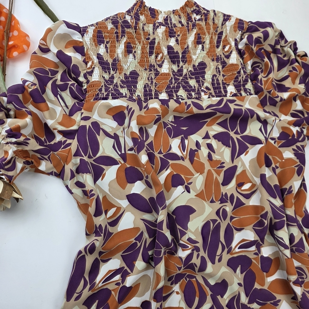 New Anthropologie THML Women's Purple and Orange Patterned Pocketed Dress XL - Picture 3 of 12